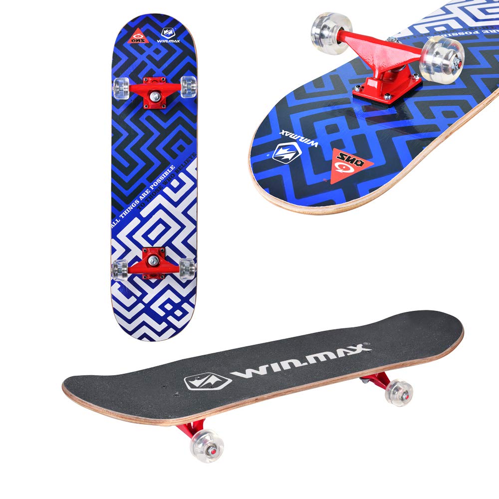 Winmax Skateboard Blue White Black Design Back, Front Side View