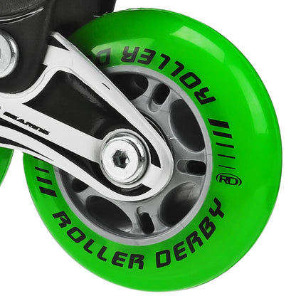 Roller Derby Inline Skate Black and Green Front Wheel View
