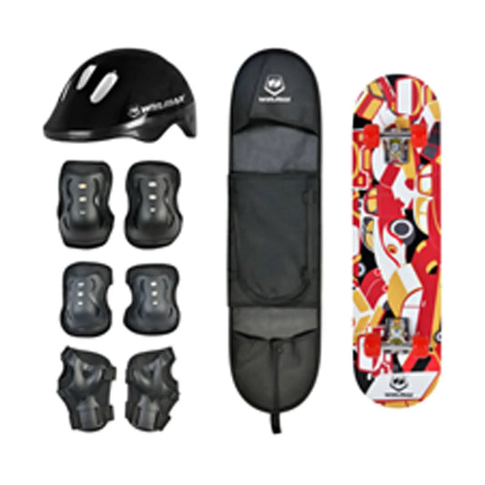  Skateboard Combo Set with Protectors and Helmet Red White Vertical