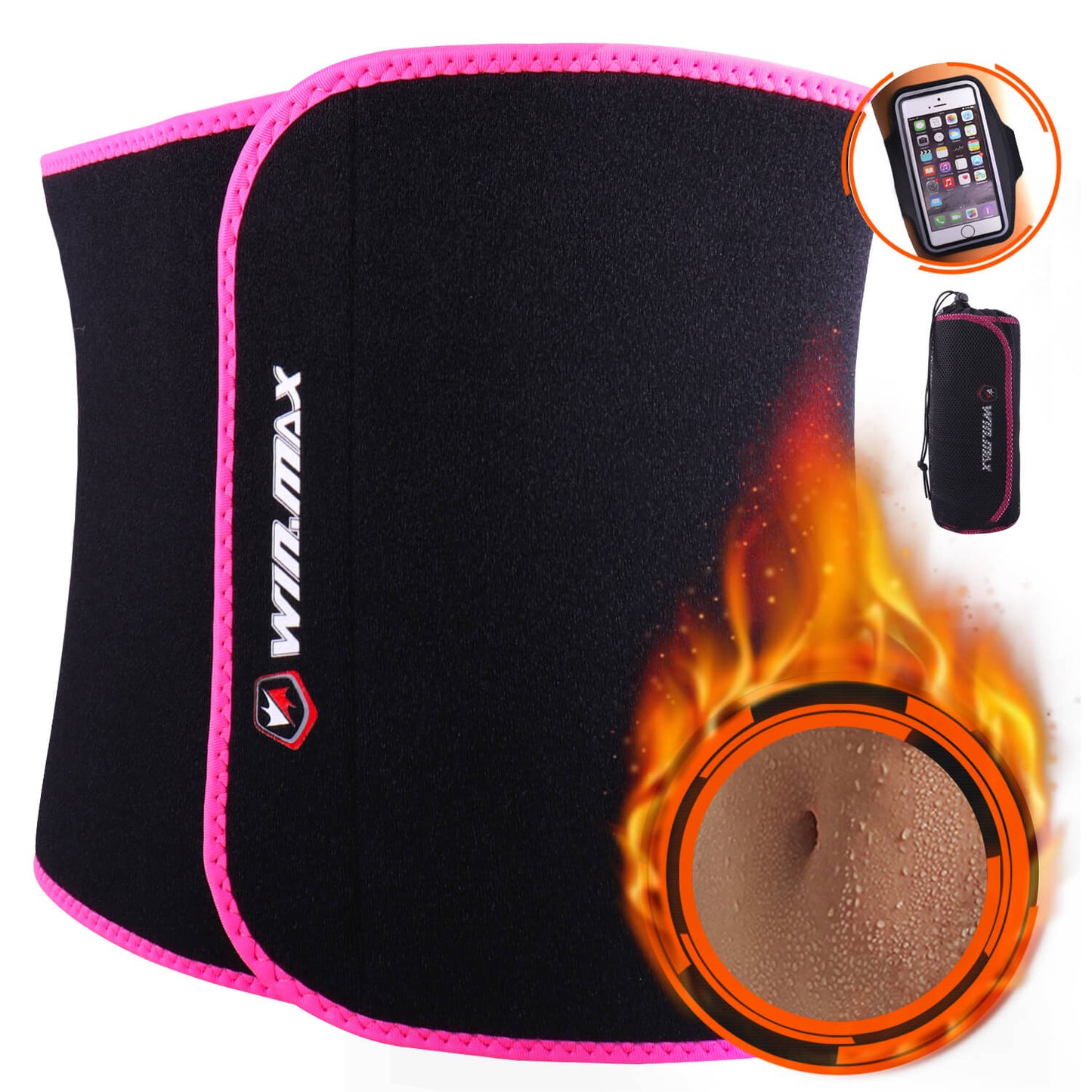 Winmax Waist Belt Black with Pink Design Front View