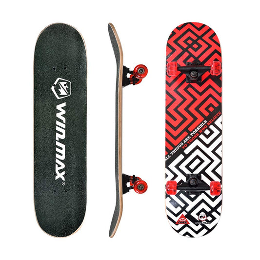 Winmax Skateboard Red  Black White Design Front ,Back , Right Side View